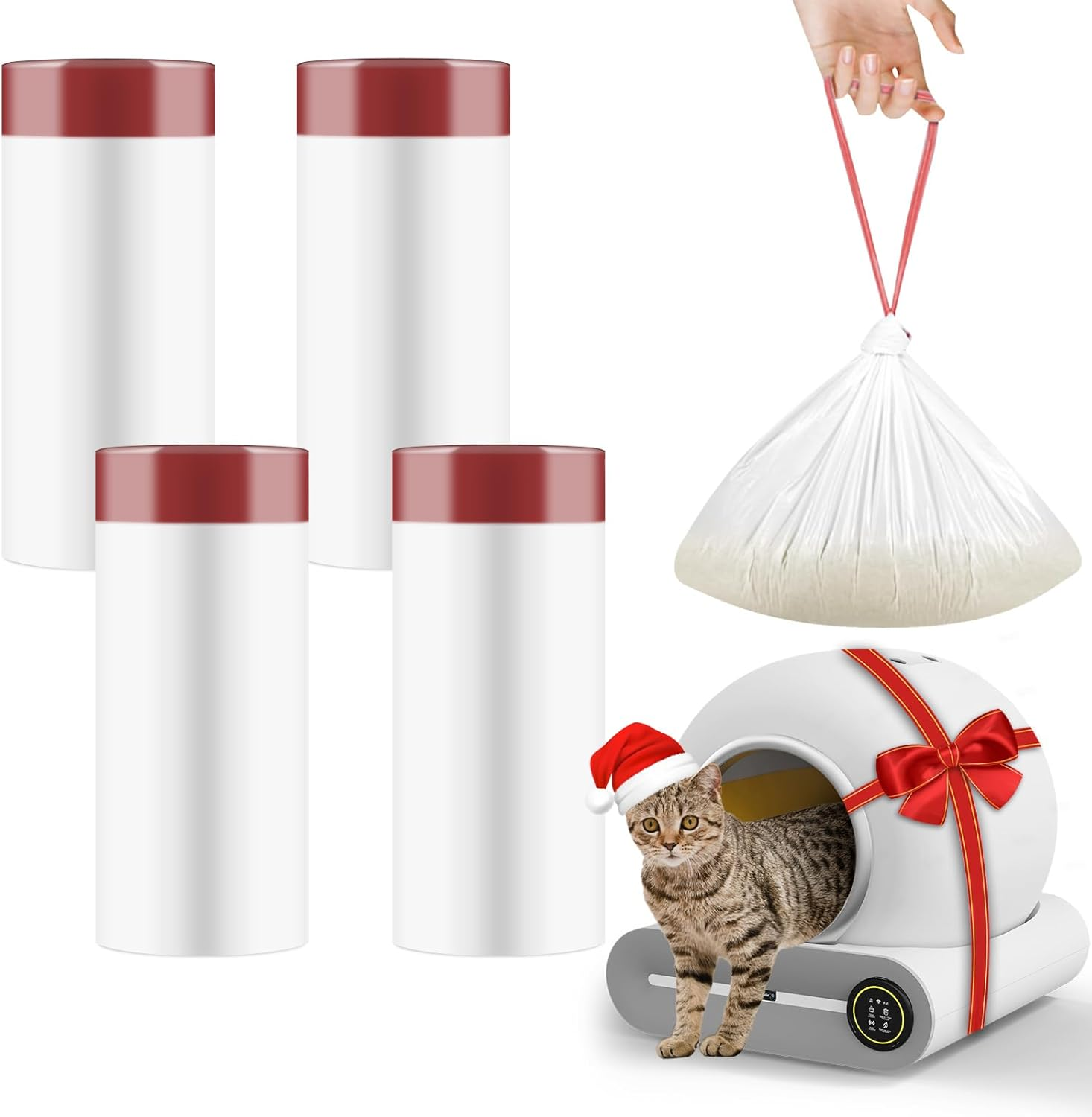 80 Count Self-Cleaning Litter Box Liners for MeoWant MW-SC01/MW-SC02, Extra-Thick Drawstring Trash Bags 17.7x19.68 in, Odor-Proof Cat Waste Disposal